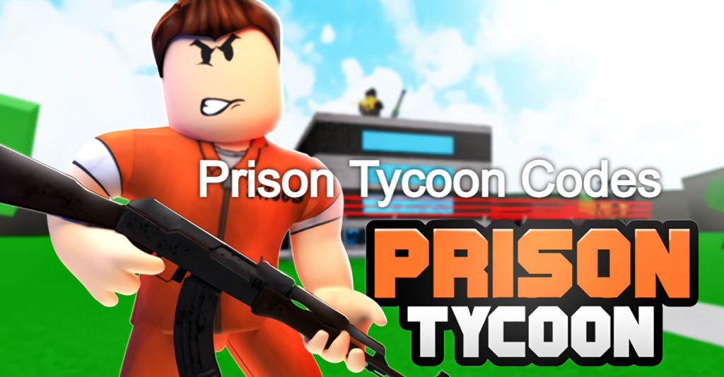 Roblox Prison Tycoon Codes: A prison with game icons, currency symbols, and weapons representing in-game rewards