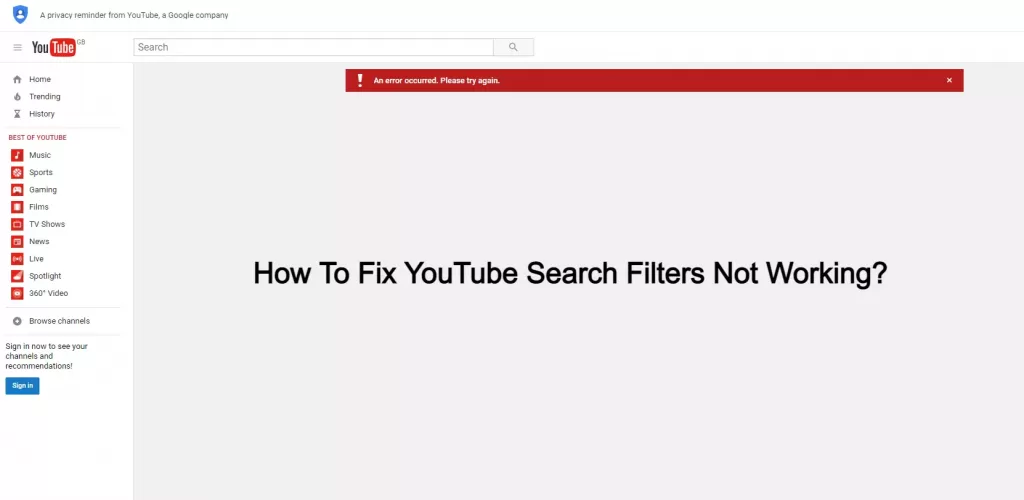 YouTube Search Not Working