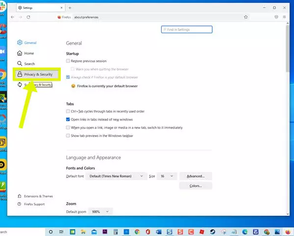 4. At left pane on Settings section click Privacy Security