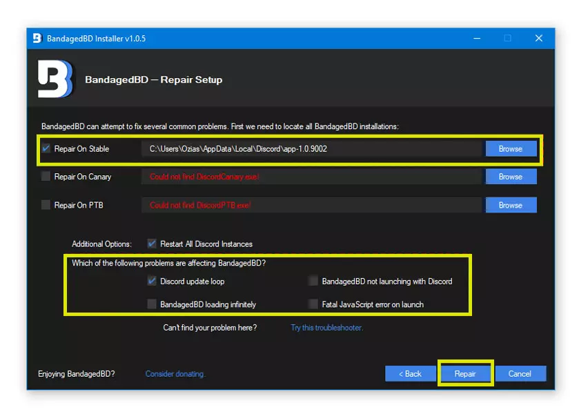 Repair BandagedBD File To Fix BetterDiscord Not Working