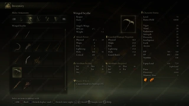 Winged Scythe stats.