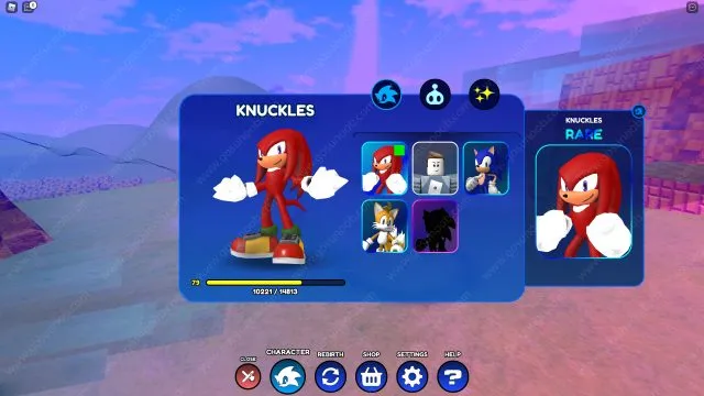 select knuckles from the character menu