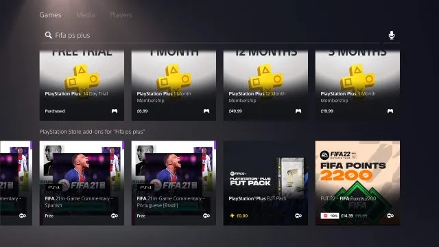 Select the FIFA 22 PlayStation Plus FUT Pack and buy it for free