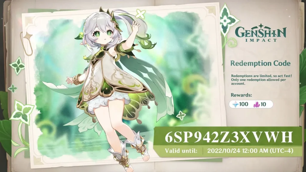 The first redemption code in the live stream Image via HoYoverse