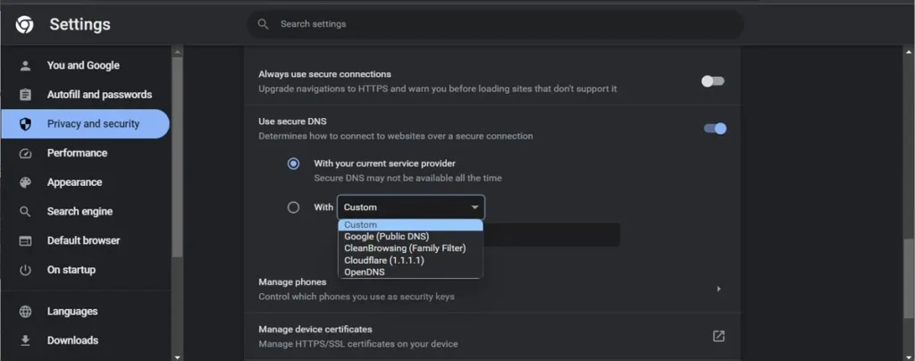 Change DNS Settings