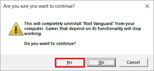 Click on Yes again to confirm the uninstallation