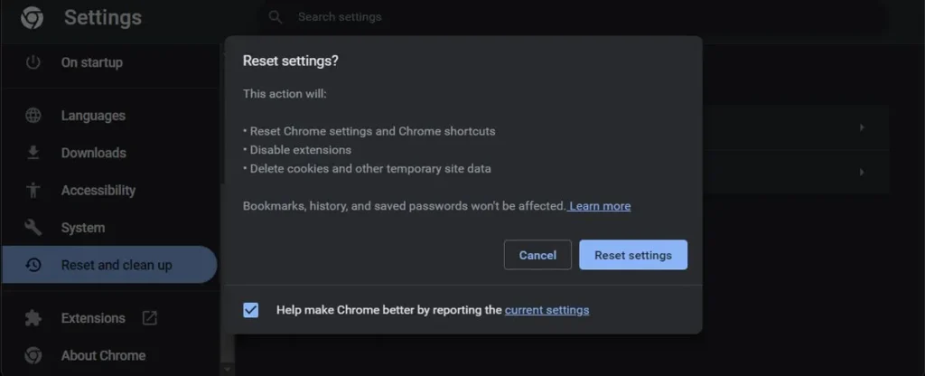 Reset Browser Settings