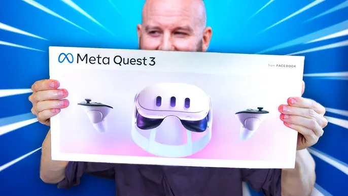 A person wearing the Meta Quest 3 headset immersed in a captivating virtual reality world