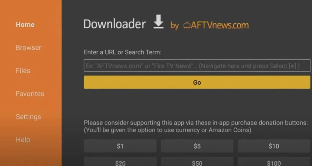 Downloader app home page